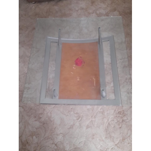 716 - Matching Designer Glass Topped Side Table Wooden Insert Needs Tidying