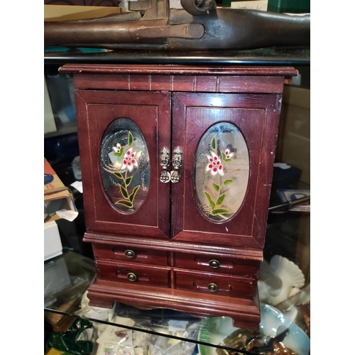 303 - Large Wooden Jewellery Box With Jewellery