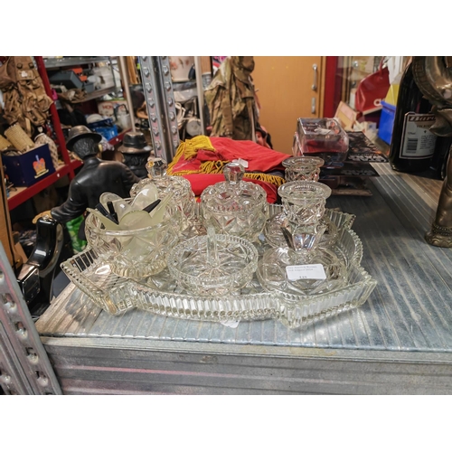 448 - Clear Glass Dressing Table Set Plus A Candle Holder