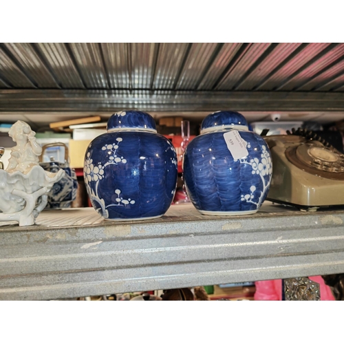 539 - A Pair Of Prius Blue And White Oriental Ginger Jars