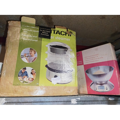 621 - Hitachi Pre Steamer And Stainless Steal Digital Kitchen Scales Both Boxed