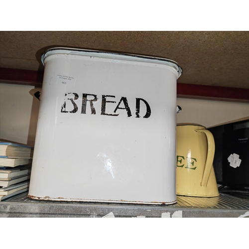 663 - Vintage Large Enamel Bread Bin & French Enamel Coffee Jug