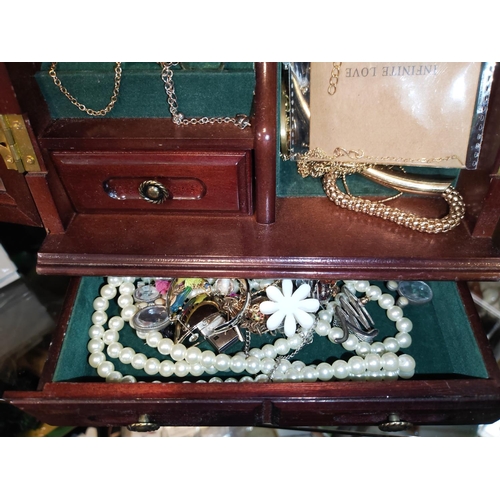 303 - Large Wooden Jewellery Box With Jewellery