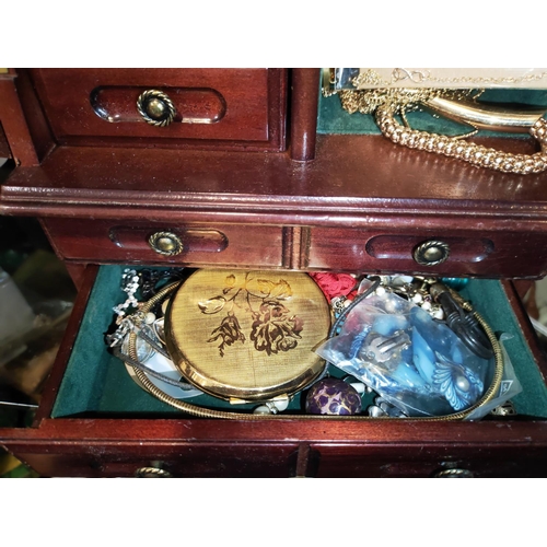 303 - Large Wooden Jewellery Box With Jewellery