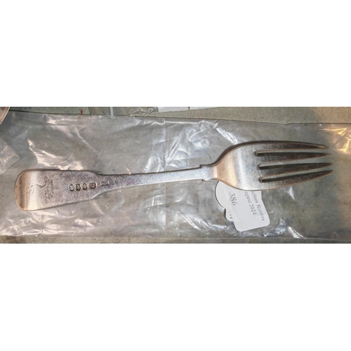 386 - Antique George 111 1801 Silver Heavy Fork, Fiddle Thread Pattern Makers Thomas Dicks With Family Cre... 