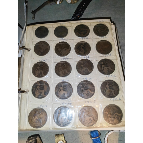 395 - Album Of Mostly Old English Coins With A Few Foreign Coins Some Half Silver