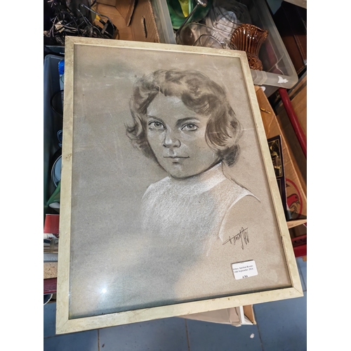 630 - Framed Pastel Drawing Of A Lady Signed