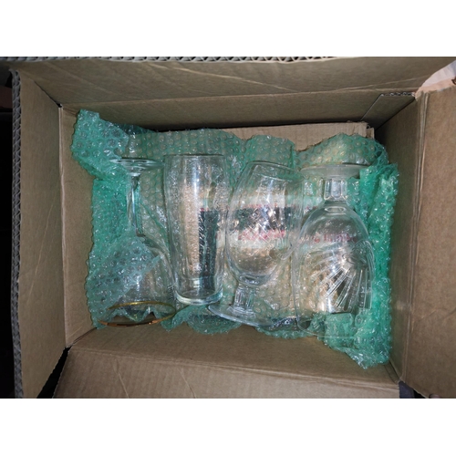 632 - 2 Boxes Of Glasses Including Brewery Advertising Glasses