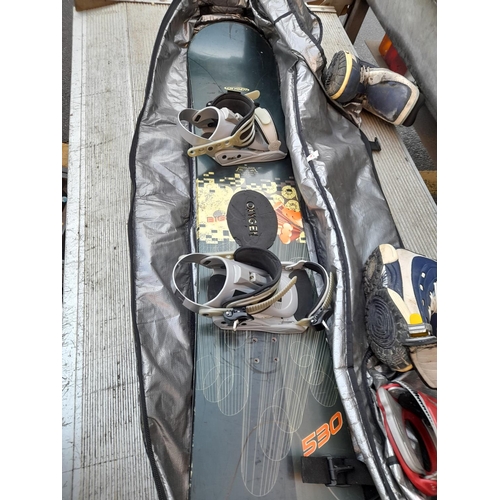 49 - Snowboard In Bag With Snow Boots Put Away Wet Need Cleaning