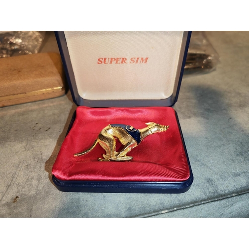 346 - Vintage Gold Plated No 1 Greyhound Brooch