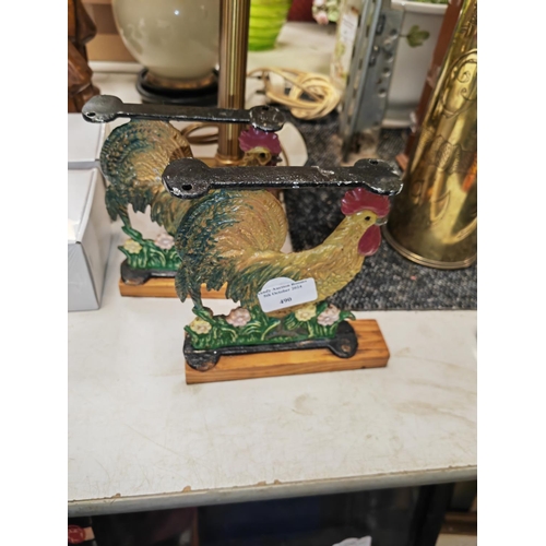 490 - 2 Cast Iron Chicken Door Stops