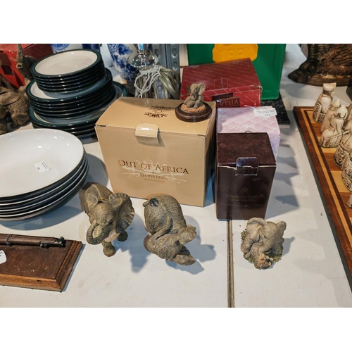 511 - 4 Mixed Elephant Ornaments Including Leonardo All Boxed