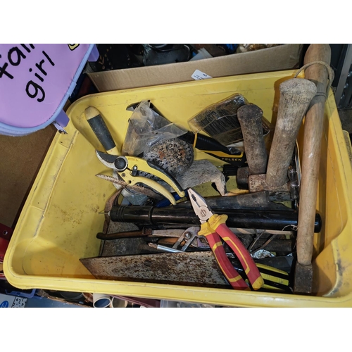 681 - Box Of Tools Including Hammers, Plyers , Cutters Etc