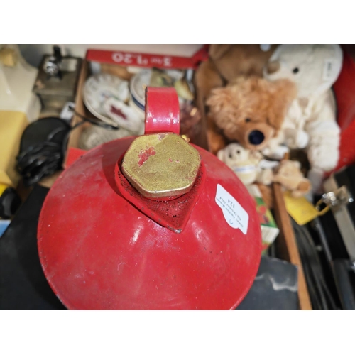 124 - Red Lamp Oil Can With Brass Cap