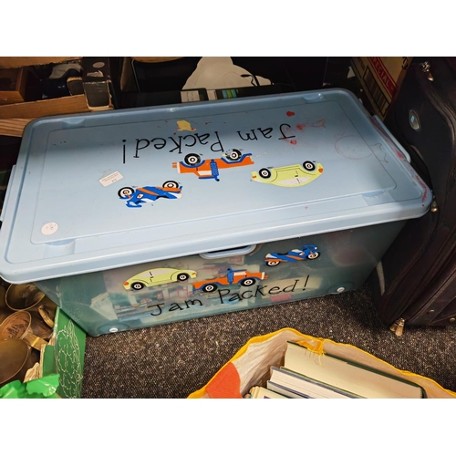 172 - Very Large Kids Toy Box On Wheels With Sorted Building Blocks