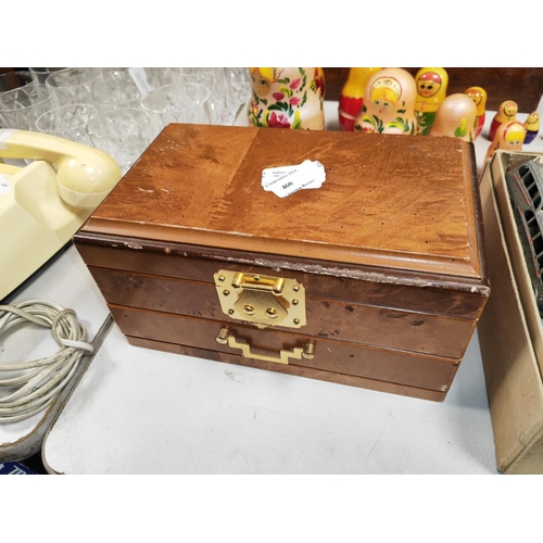 448 - Wooden Oriental Jewellery Box Needs Tlc