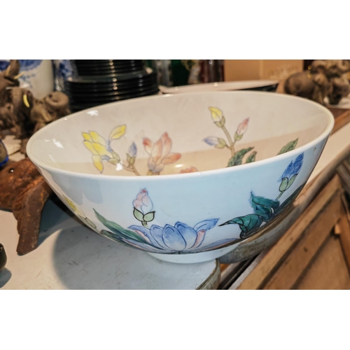 557 - Large Oriental Floral Patterned Bowl With Stamp To Base