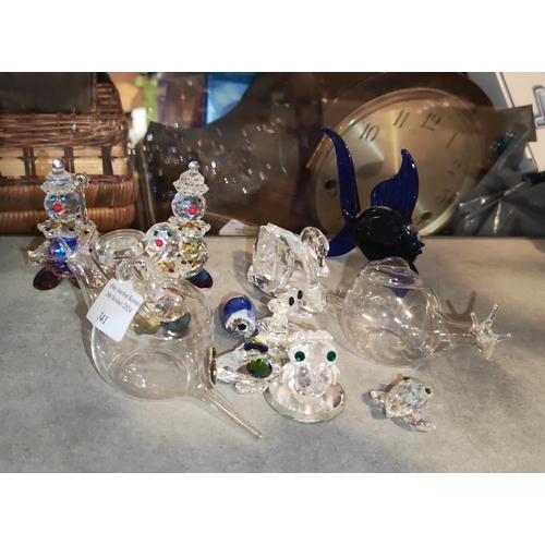 341 - Selection Of Glass Animals Plus Crystal Clowns Bases Marked Cr