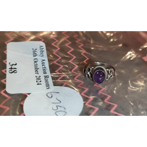 348 - Silver Purple Stone Ring