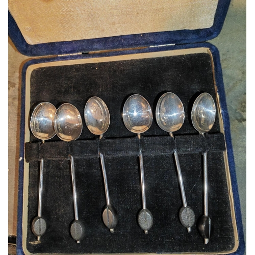 374 - 6 Silver Coffee Bean Spoons In A Box Bham 1923