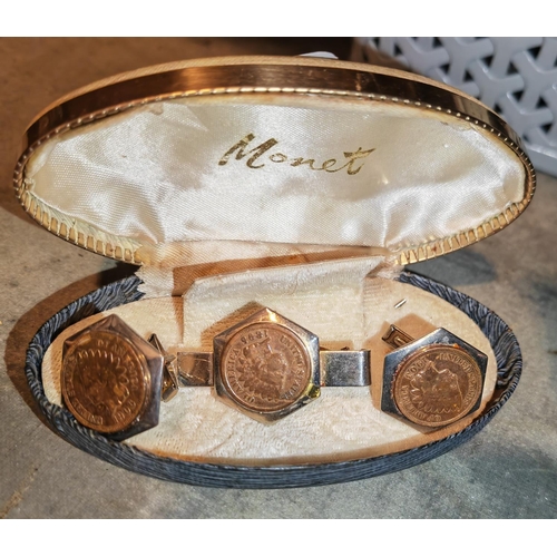 378 - Pair Of Cufflinks And Tie Pin With 1895 Indian Head Coins