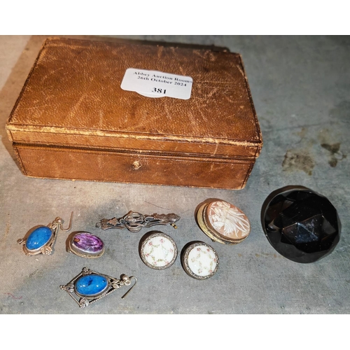 381 - Vintage Jewellery Box With Some Jewellery Including A Cameo Brooch And Some Silver