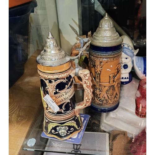 417 - 2 Large Decorative German Beer Steins