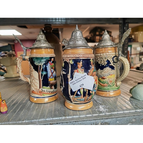 429 - 3 Small Decorative Beer Steins