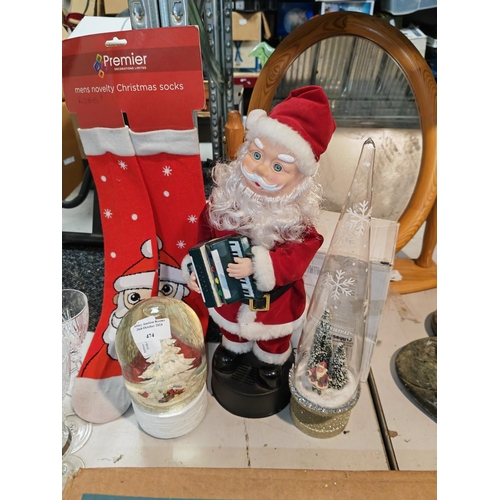 474 - 3 Christmas Items Including Snow Globe & Xmas Socks