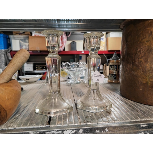 480 - Pair Glass Candlesticks