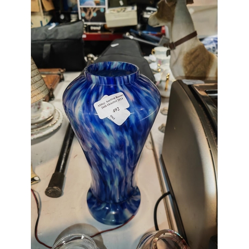 492 - Blue & White Glass Mottled Vase