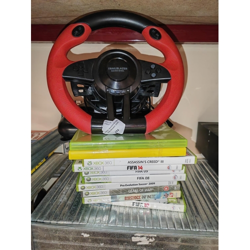 634 - Trail Blazer Racing Wheel  Plus 10 Xbox Games