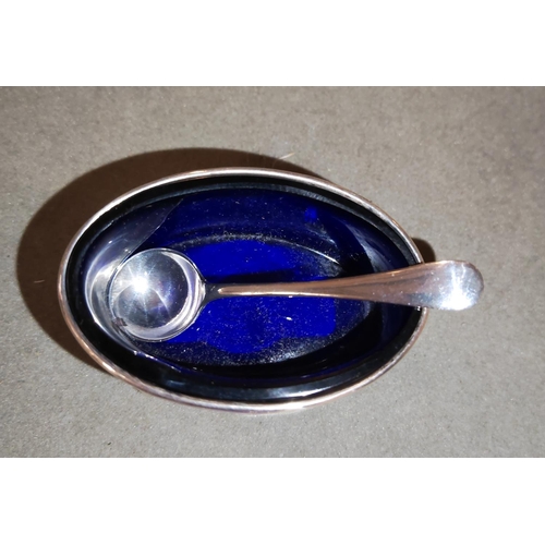 342 - Silver Mustard Pot With Blue Liner Birm 1922 And Spoon Birmingham 1925