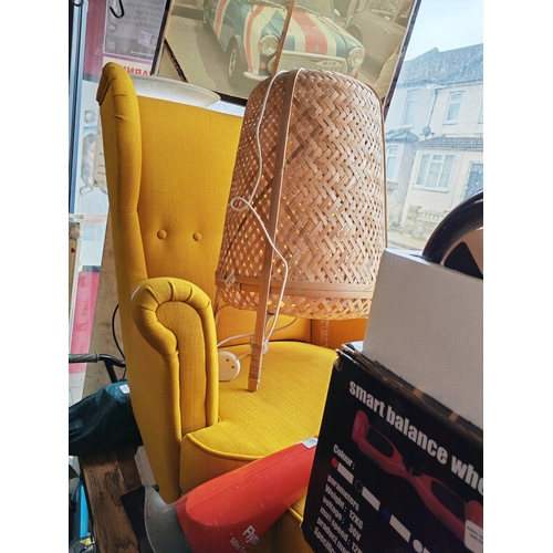 47 - Ikea Mustard Coloured Wing Back Chair With Foot Stool Missing One Bolt Easy Fix