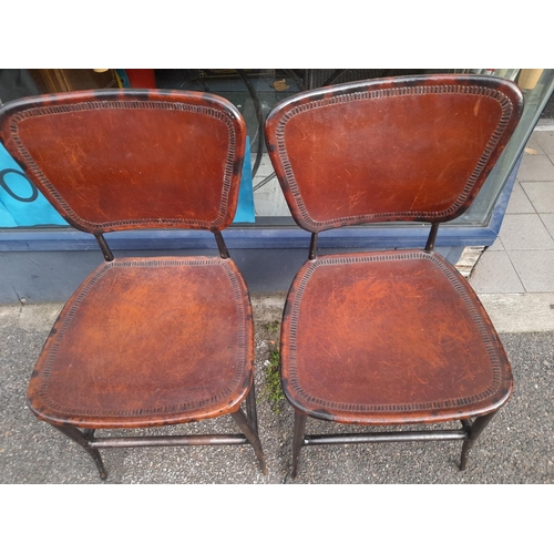 56 - Wrought Iron And Mahogany Table With 2 Matching Chairs With Leather Seats And Backs