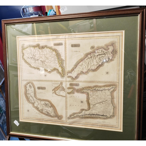 123 - Old Framed Map Of Grenada, Tobago, Curacao & Trinidad In The West India Islands. Drawn & Engraved Fo... 