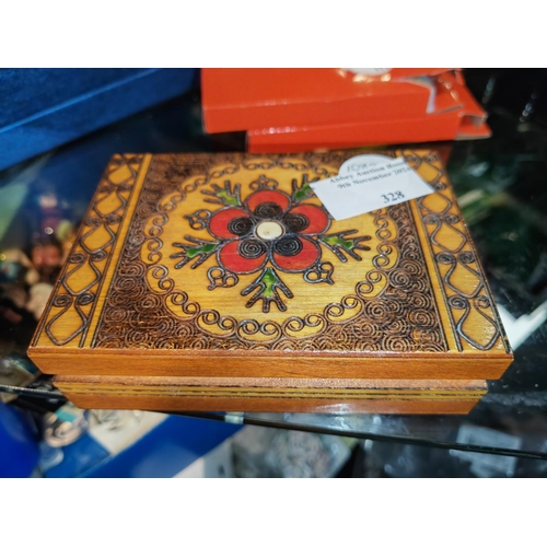 328 - Wooden Box Of Colourful Jewellery