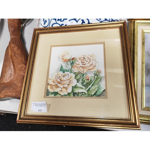 473 - Still Life Oil On Board Plus 2 Water Colours All Framed 2 Signed