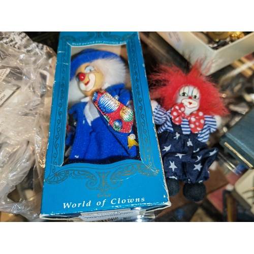 308 - 2 Small Clown Dolls One Boxed