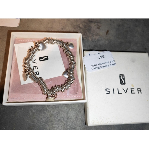 387 - Silver Bracelet With Hearts