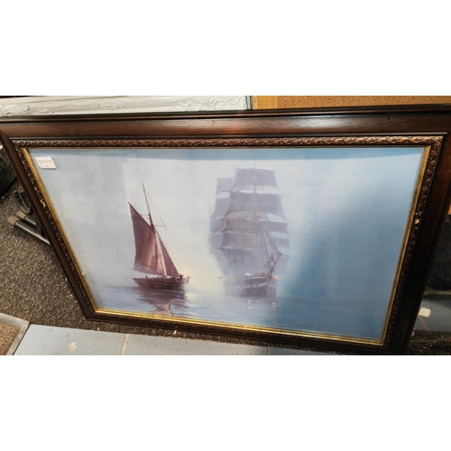 551 - Large Framed Print Of Two Sailing Ships