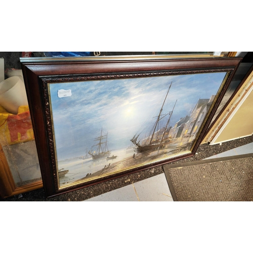 552 - Large Framed Boating Scene Print  By Roger Desoutter