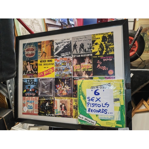 662 - 6 Sex Pistols Records + Sex Pistols Montage Framed