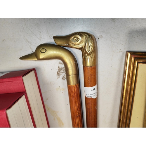 492 - 2 Brass Head Walking Sticks