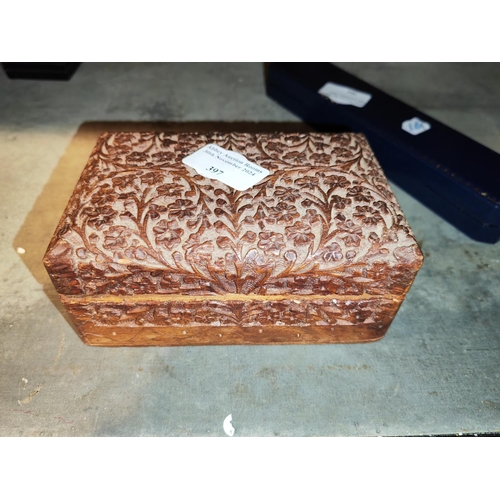 397 - Carved Wooden Box Of Costume Jewellery