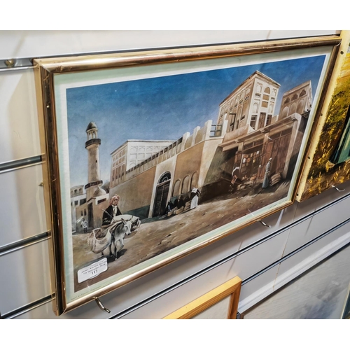 112 - Framed Watercolour Arabian Street Scene