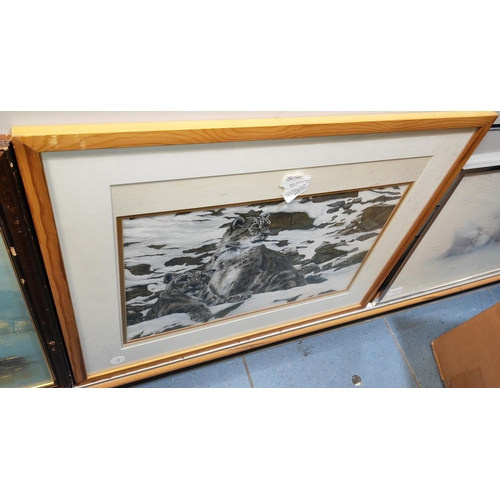 113 - Framed Print Of A Snow Leopard Family