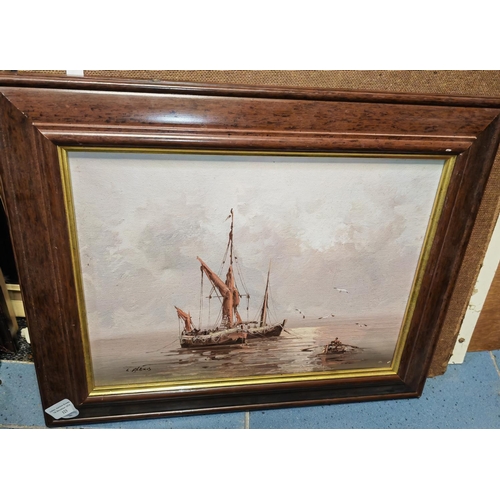 123 - Framed Oil Painting Of Sailing Barges By L Alexis