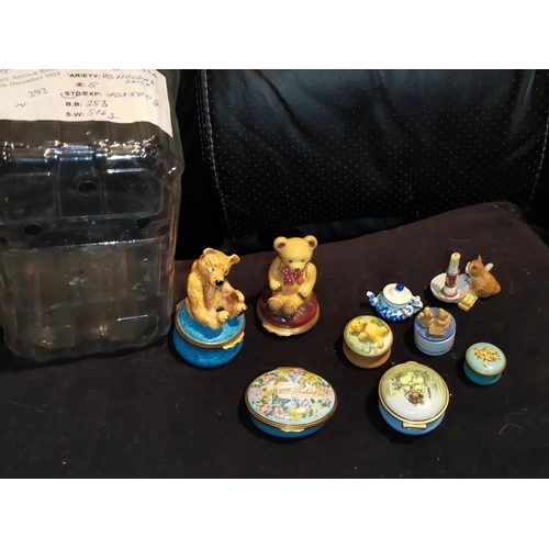 292 - Tub Of Halcyon Days Trinket Pots With Bears Plus Others