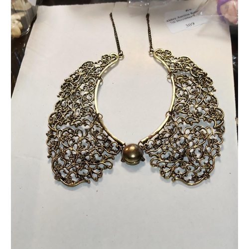 309 - Vintage Gold Effect Large Pierced Necklace